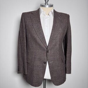 Kuppenheimer Blazer Mens 42R Brown Glen Check Wool Tweed Vintage Sport Coat
